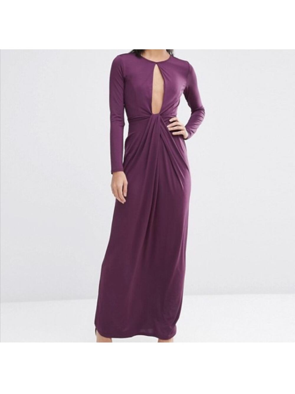NWT ASOS plunge cut out slinky‎ maxi dress purple Sz 4 petite
